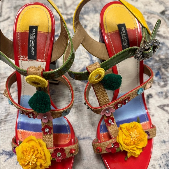 Dolce & Gabbana Red and Yellow Floral Heels - Picture 8 of 9